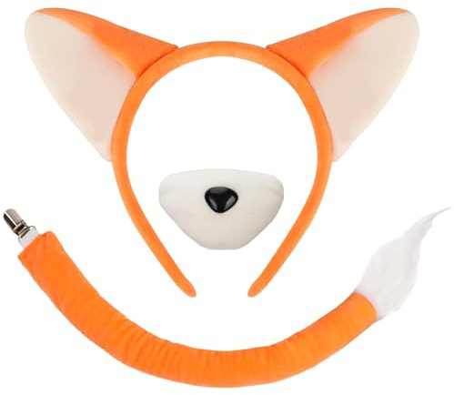 XEPST Fuchs Ohren und Schwanz Set, Tier Fuchs Kostüm Set mit Stirnband Fuchsschwanz Fuchsnase für Tierkostüm Cosplay Geburtstagsparty Zubehör Halloween Partyzubehör