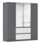 Rauch Möbel Bristol, Drehtürenschrank, Schrank, Garderobe, 4-türig, 2 Spiegeltüren, 4 Schubladen in Weiß, Farbe Grau metallic, Schwarz, Griffprofil Grau metallic, Push-to-Open, 181x197x54cm