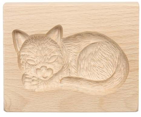 QUARKZMAN 3,94 x 3,15 Moule à biscuits en bois sculpté en forme de chat | Outil de cuisson de biscuits, Presse à biscuits Stamp, Moule à biscuits en bois