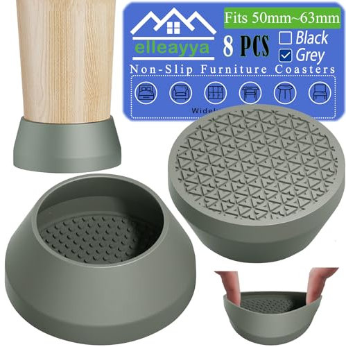 Möbeluntersetzer, Anti-Rutsch Möbelgleiter für Sofa & Bett (50-63mm Fußdurchmesser, rutschfest), 8 Stück, große graue runde Silikon-​​Fußgleiter