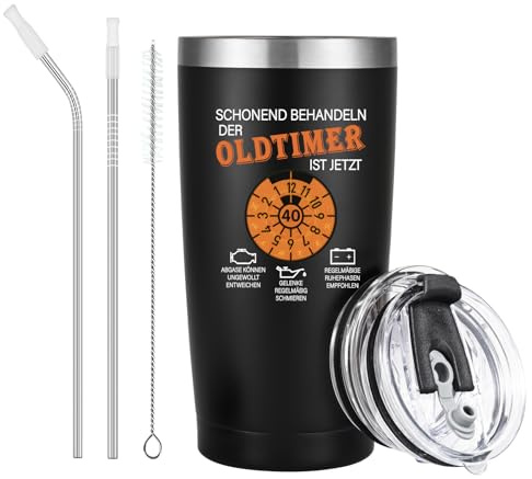 Livole 40 Geburtstag Männer, Schonend Behandeln, Geschenke zum 40 Geburtstag Mann, Geschenke für Männer, Papa, Onkel, Geburtstagsgeschenk Weinbecher Tasse, 20oz 600ml Thermobecher mit Strohhalm