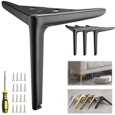 4Pcs Stainless Steel Legs for Furniture Metal Furniture Feet, Modern Style Replacement Sofa Legs Black Gold Silver with Non Slip Rubber Pads 4 5 6 7 8 10(Black,H 8''/20cm)