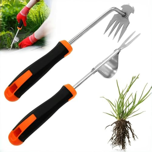 Outil Desherbeur Manuel Écologique avec Poignée Ergonomique Désherbeurs Manuels Manche Râteau de Désherbage Arrache Mauvaise Herbe avec Acier Inoxydable Outil de Jardin pour Pelouse et Potager (A)