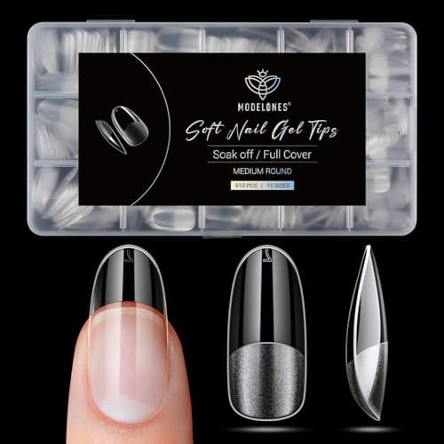 Modelones Medium Round Oval Nail Tips -510Pcs Nail Tips for Gel Extensions Pre-shaped Half Matte Full Cover Clear Acrylic Gel Kit False Press on Nails Manicure Salon DIY at Home 15 Sizes