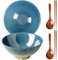 NUTRIUPS Lot de 2 bols à ramen en céramique de 1200 ml, avec baguettes et cuillères, grand bol à soupe de 20 cm, bleu glacé