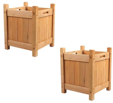 Garden Mile Juego de 2 macetas cuadradas de madera para jardín, resistentes a la intemperie, fácil montaje, asas de transporte, macetas de madera para exteriores, cama de madera elevada para cultivar