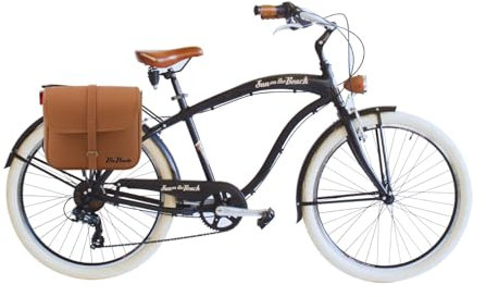Via Veneto the Original – Cruiser-Fahrrad für Herren Sun on the Beach Man 26 Zoll (66 cm), mit Seitentaschen, Größe 47, schwarz matt, Retro Vintage aus Aluminium | VV790M