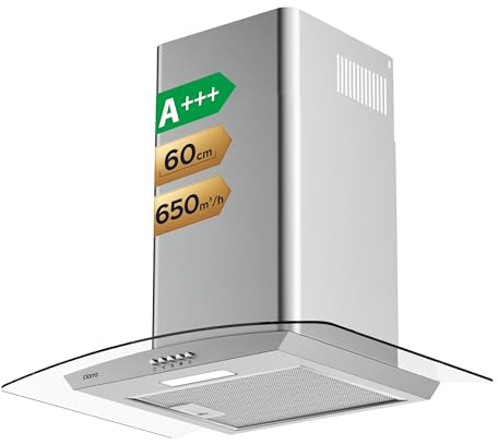 CIARRA 60cm Cooker Hood 650 m³/h Curved Glass Chimney Hood Black with 3 Speed Recirculating Ducting Kitchen Ventilation Extractor CBCB6506B