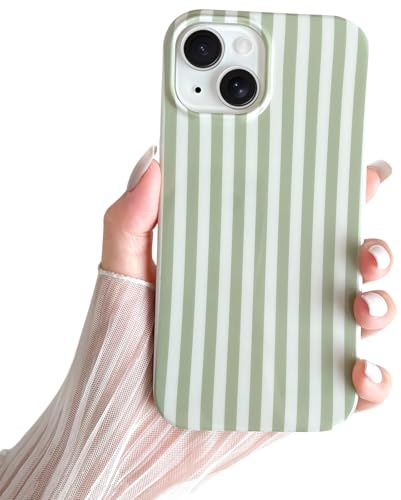 SmoBea for iPhone 14 Case Cute Striped Phone Case Soft TPU Slim Shockproof Phone Cover for Women Girls Beautiful and Stylish, Sage Green