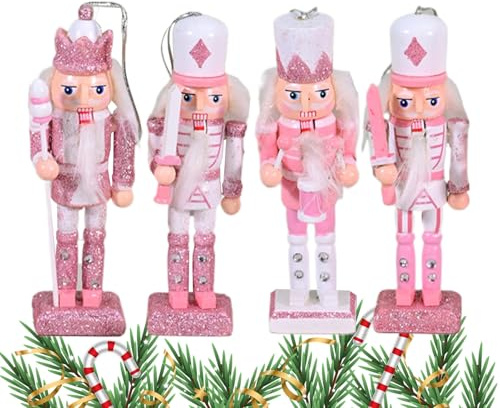 Generico Schiaccianoci Decorazioni Natale | 4 Pezzi Schiaccianoci Rosa da Tavolo per Natale,Decorazione Legno Figurine Collezionabili per Festività - Mensola Cucina Camera Salone
