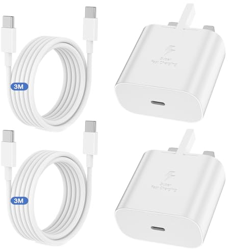 Samsung Fast Charger Plug and Cable 3M for Samsung Galaxy S25 S24 S23 S22 S21 S20 A32 A33 A34 A35 A36 A53 A54 A55 A56 A52 A17 A16 A25 A26 A22 A23 A24,2Pack USB C Charging Plug and USBC to Type C Lead