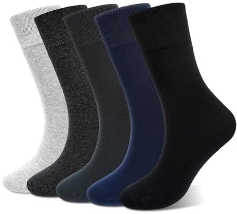 ZAKASA Chaussettes Coton Hommes Classiques: Chaussettes Mi Mollet Douces Sans Couture Respirantes Bureau Costume EU 43-46 Multicolore 5 Paires