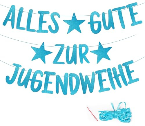 Alles Gute zur Jugendweihe Girlande- Blau Jugendweihe Deko Junge aus Glitzerpapier, Glitzer Banner zum Aufhängen für Jugendweihe Party Kommunion Tischdeko, Jungen Mädchen