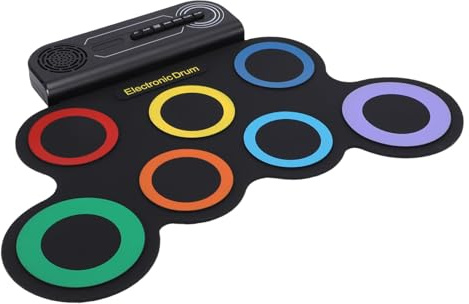 Xiuganpo Kit de Batterie électronique à Rouleau à Main pour Enfants, Cercle de Couleurs 7 Pads, Batterie Rechargeable Portable avec Haut-Parleur intégré, Idéal pour la Pratique et Le Jeu