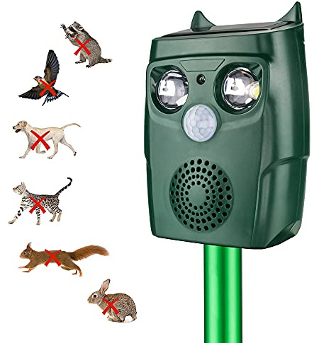 Repelente Gatos, 3 Modos Repelente Solar de Animales Ultrasónico, Repelente Ultrasónico de Topos para Uso al Aire Libre, Ratones, Perroas, Pájaros