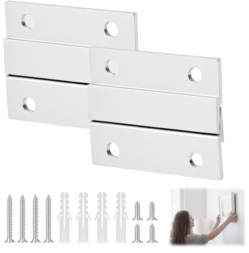 4 Pcs Z-Shaped Aluminum Alloy Pendant Brackets, 2 Inches 2 Pairs French Cleat Z Bar Picture Hanger Signage Resistant with Hook Z-Clamps for Hanging Mirrors Pictures Shelves Whiteboards Art Frames