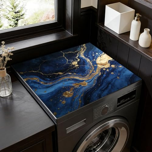 SUPERDANT Blue Gold Marble Washer And Dryer Covers For The Top Marble Washer and Dryer Topper Washing Machine Dust Cover Pad Protector Mat for Kitchen Laundry Room Home 60x50cm