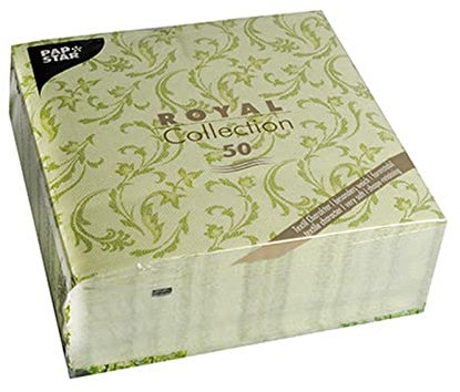 Papstar, 50 Servietten ROYAL Collection 1/4-Falz olivgrün Damascato, #85001, 40 x 40 cm