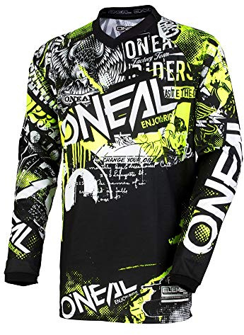 O'NEAL | Motocross-Shirt Langarm | Kinder | MX MTB Mountainbike | Passform für Maximale Bewegungsfreiheit, Eingenähter Ellbogenschutz | Element Youth Jersey Attack | Schwarz Neon-Gelb | Größe S