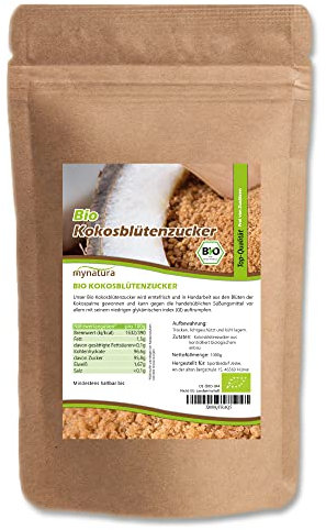 Mynatura Bio Kokosblütenzucker 1000g I 100% rein I Zuckerersatz I Kokospalme I Niedriger Glykämischer Index I Naturbelassen I A Qualität Kokosblütenzucker | Nährstoffreich BIO (DE-ÖKO-044) ((1000g))
