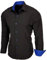 Baxboy Herren-Hemd Slim-Fit Bügelleicht Für Anzug, Business, Hochzeit, Freizeit - Langarm Hemden für Männer Langarmhemd R-44, Farbe:Schwarz/Sax, Größe:M