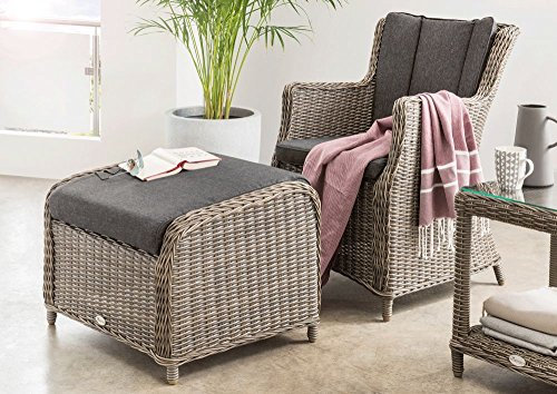 Beauty.Scouts Relaxset Sally II Rattan Vintage grau Polyrattan inkl. Polster anthrazit Relaxsessel Sessel Gartenhocker wetterfest Indoor Outdoor