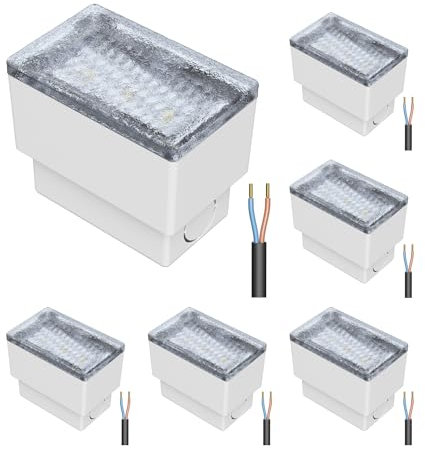 ledscom.de 6 Stück LED Pflasterstein Bodeneinbauleuchte CUS für außen, IP67, eckig, 8 x 5cm, kaltweiß