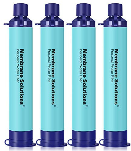 Membrane Solutions Filtro de Agua Supervivencia, Elimina el 99,9999% de E.coli, Precisión del filtro 0,1 Micrón, Sistema de Filtro Portátil para Emergencia, Camping, Senderismo, 4 Pack