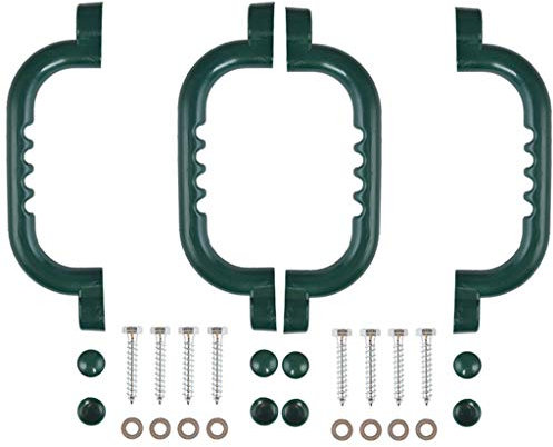 Ymeibe 10 inch Kids Play Handles with Hand Grips Solid Playground Playset Safety Handles Ideal for Climbing Frame Tree House Dens Play House (Dark Green/2 Pair)