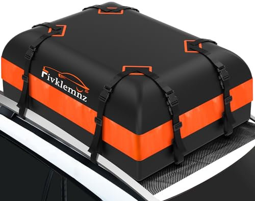 FIVKLEMNZ 15 Cubic Car Roof Bag Cargo Carrier, Waterproof Rooftop Cargo Carrier with Anti-Slip Mat + 8 Reinforced Straps + 4 Door Hooks, Suitable for All Vehicle with/Without Rack