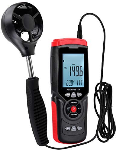 Professional Anemometer Datalogger Wind Speed Velocity Meter Air Flow CFM CMM Air Volume Wind Direction Temperature Humidity Measurement Digital Tester Gauge with MAX/MIN/AVG Value, Data Hold