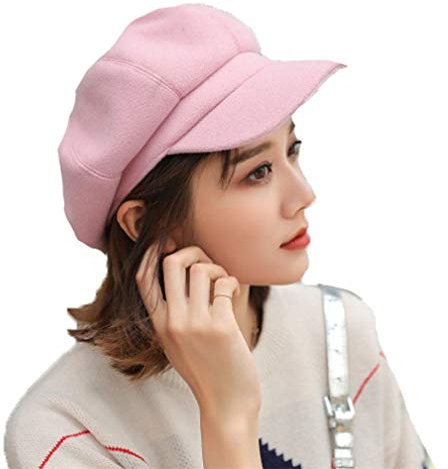 TMEOG Berretto con Visiera Donna Invernale Ottagonale Baschi Cappello Primavera Cappello Donna Beanie Cappelli Donna Berretti per Donne (Rosa)