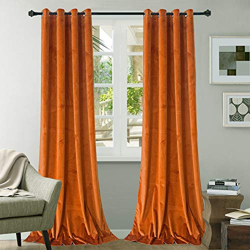 Roslynwood Superweicher, luxuriöser, schwerer Samt, Verdunkelungsvorhänge Gardinen mit Ösen, Gardine blickdicht, mit schwerem Mikrofaser-Futter (Rosset-Orange, 132,1 x 213,4 cm)