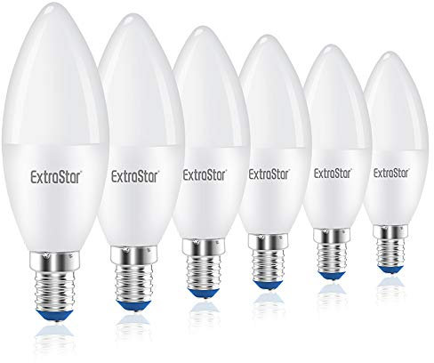EXTRASTAR E14 Led Warmweiss 8W 3000K C37, E14 Kerzenlampen, 64W Glühlampe ersetzt, Warmweiß, nicht Dimmbar, 6er Pack