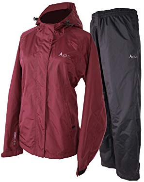Acme Projects Regenanzug (Jacke + Hose), 100% wasserdicht, atmungsaktiv, 10000 mm / 3000 g, YKK-Reißverschluss (Frauen, 44, Burgunderrot)