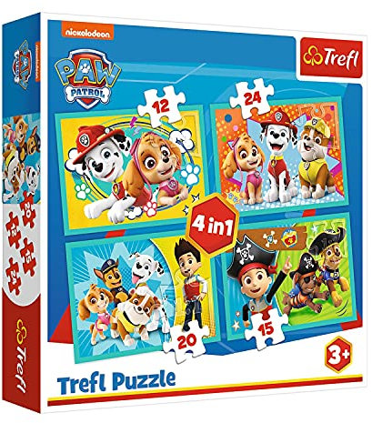Trefl, TR34346 Puzzle, Das lustige Team von PAW Patrol, von 12 bis 24 Teilen, 4 Sets, für Kinder ab 3 Jahren
