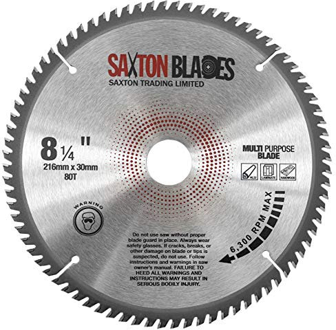 Saxton TCT TCT21680TTCG Lame de scie circulaire 216 mm x 80 dents x 30 mm alésage (anneaux de 16, 20 et 25 mm) en aluminium stratifié