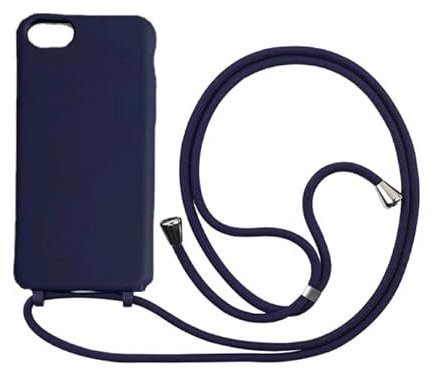 PuYu Zhe Compatible for iPhone 6/7/8 Case,Silicone Crossbody Cover TPU Shell Adjustable Cord Lanyard Slim Stylish Shockproof Case-Dark Blue