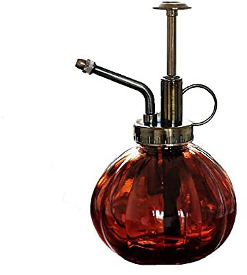 HTSM Glas Gießkanne Topf Vintage Pflanzen benebeln Messing Drucksprüher Retro Kürbis Sprühflasche Antik Kupfer Sprinkler Gartengeräte mit Pumpe Oben für Bonsai Blumen (Rot)