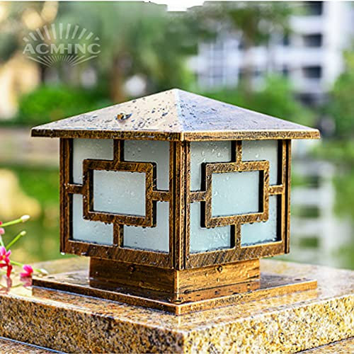 ACMHNC Sockelleuchte Außen Antik, Außenleuchte Anthrazit Vintage in Antikem Look, E27 Pollerleuchte Aus Aluminium Und Acryl, IP54 Gartenlampe, Hof Garten Gehwege Einfahrten Wegeleuchte,Bronze,20CM