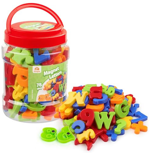 Coogam - 78 piezas de letras magnéticas, números, imanes de nevera, alfabeto colorido, ABC, juego de juguetes educativos, aprendizaje de ortografía, mayúsculas, minúsculas para niños, versión mejorada