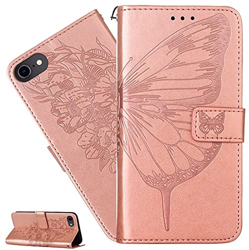 LEMAXELERS Coque iPod Touch 5 / iPod Touch 6/7,Portefeuille Etui Housse pour iPod Touch 5 Coque Gaufrage Fleur papillon PU Cuir Flip Wallet Étui Coquille Couverture pour iPod Touch 5,YB Die Rose
