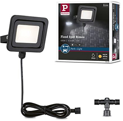 Paulmann 94585 Park + Light LED Außenleuchte Fluter Bimea IP65 eckig incl. 1x4,5 W Warmweiß Schwarz Außen Metall Garagenlicht 3000 K