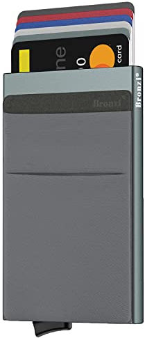 Bronzi® Porta carte Uomo Slim Donna - Portafoglio Porta Carte Di Credito Protezione RFID - Portacarte Mini Portatessere tascabile smart schermato (Grigio)
