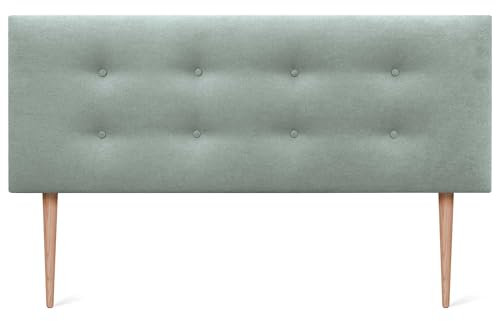 DHOME Tête de lit en Similicuir ou en Tissu AQUALINE Pro avec 2 rangées de Boutons et de Pieds Tête de lit de Luxe rembourrée (160x105cm avec Pieds (Lits 150/160), Tissu Vert d'eau)