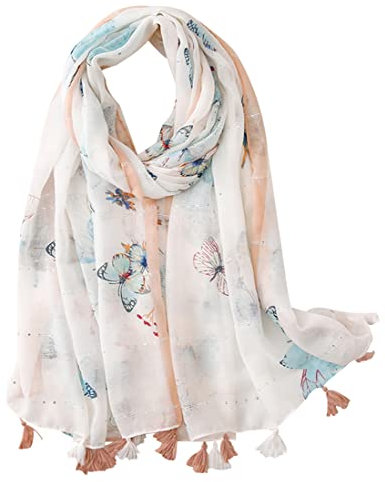 FAIRYGATE Schal Damen Schmetterlingsdruck Halstuch aus Polyamid und Baumwolle für Mädchen Schöner Blumendruck Übergroße Damenschals 16220, 90 * 180 cm