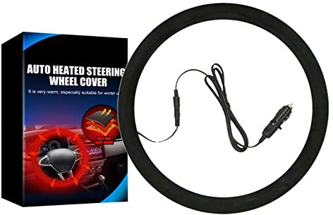 Mioloe Lenkradheizung 12V Beheizte Autolenkradabdeckung 15 Zoll Weiche Autolenkabdeckung Handwärmer Winter Universal Autozubehör (01)