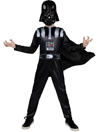 STAR WARS Darth Vader Official Youth Costume - Printed Jumpsuit with Cape and Plastic Mask