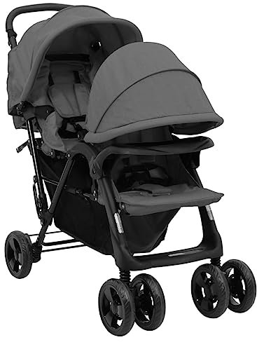 vidaXL Geschwisterwagen Klappbares Design Zwillingswagen Kinderwagen Baby Kinder Buggy Zwillingsbuggy Kinderbuggy Reisebuggy Dunkelgrau Stahl