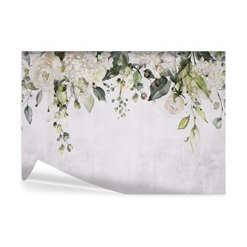 decomonkey Papier Peint Panoramique Fleurs 450x315 cm Décoration murale | Tapisserie décorative pour chambre salon, En fleur tendances fond feuilles fleurs plantes nature, moderne